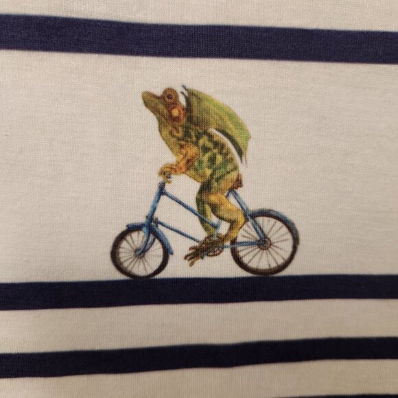 Batfrogs T-Shirt With Frog Batfrog On Bicycle Womens Medium England Striped EUC - Picture 6 of 10